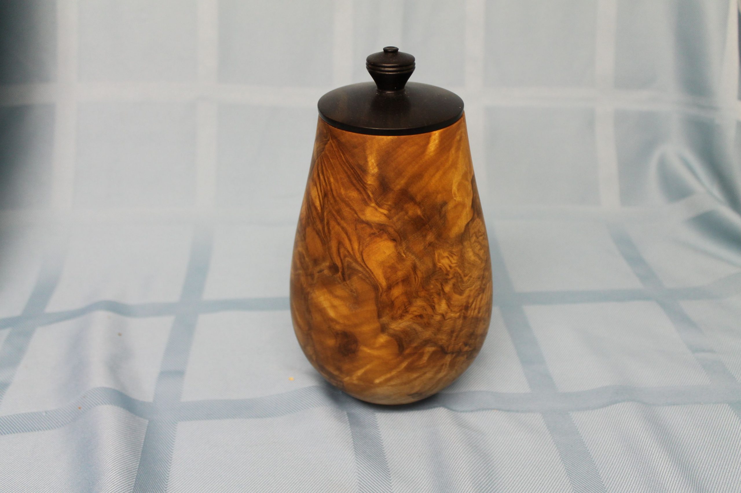 Maple burl vase, blackwood lid