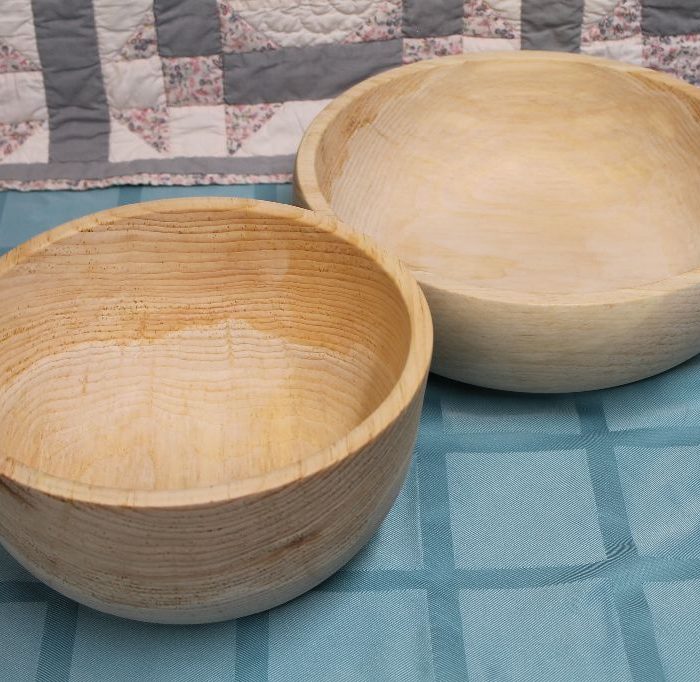 White pine bowls  bare wood 13″ – 14″ diameter  x 4″ high  $45- $60