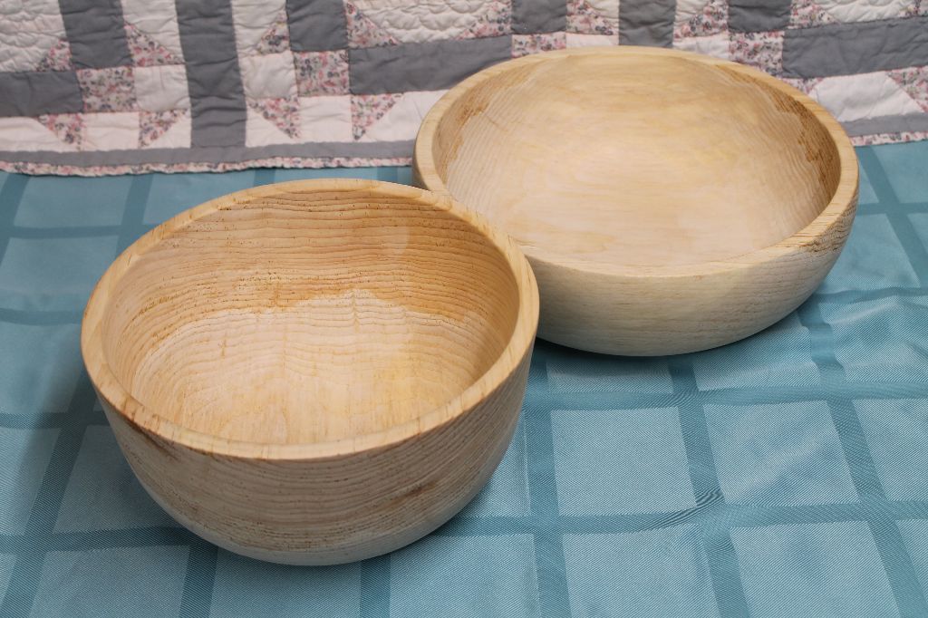 White pine bowls  bare wood 13″ – 14″ diameter  x 4″ high  $45- $60
