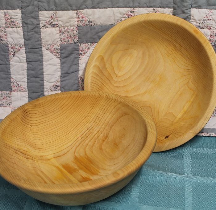 White pine bowls large  oiled food safe  13″-14″ diameter x 4″-5″ high  $50- $60